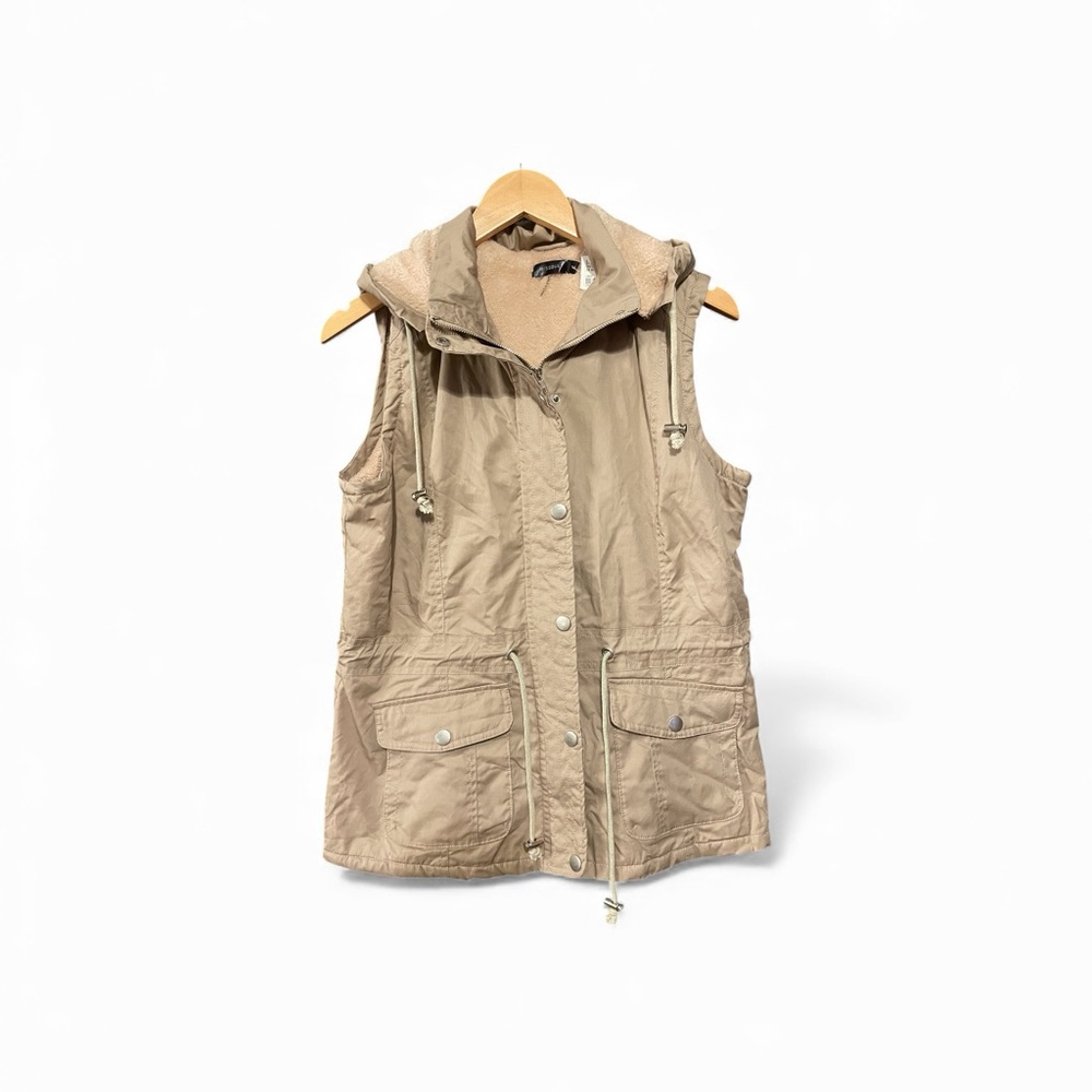 Women's Beige Hooded Vest - Picture 2 of 5